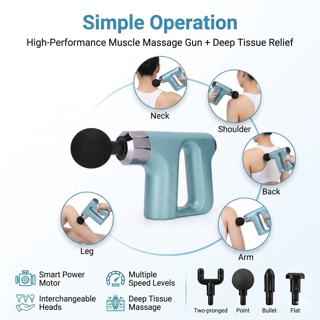 Deep Tissue Massage Gun with 4 Heads for Pain Relief